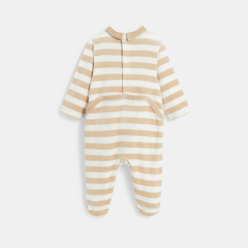 بدلة نوم مخملية مخططة مزينة بطائر البطريق باللون البني للأولاد الصغار